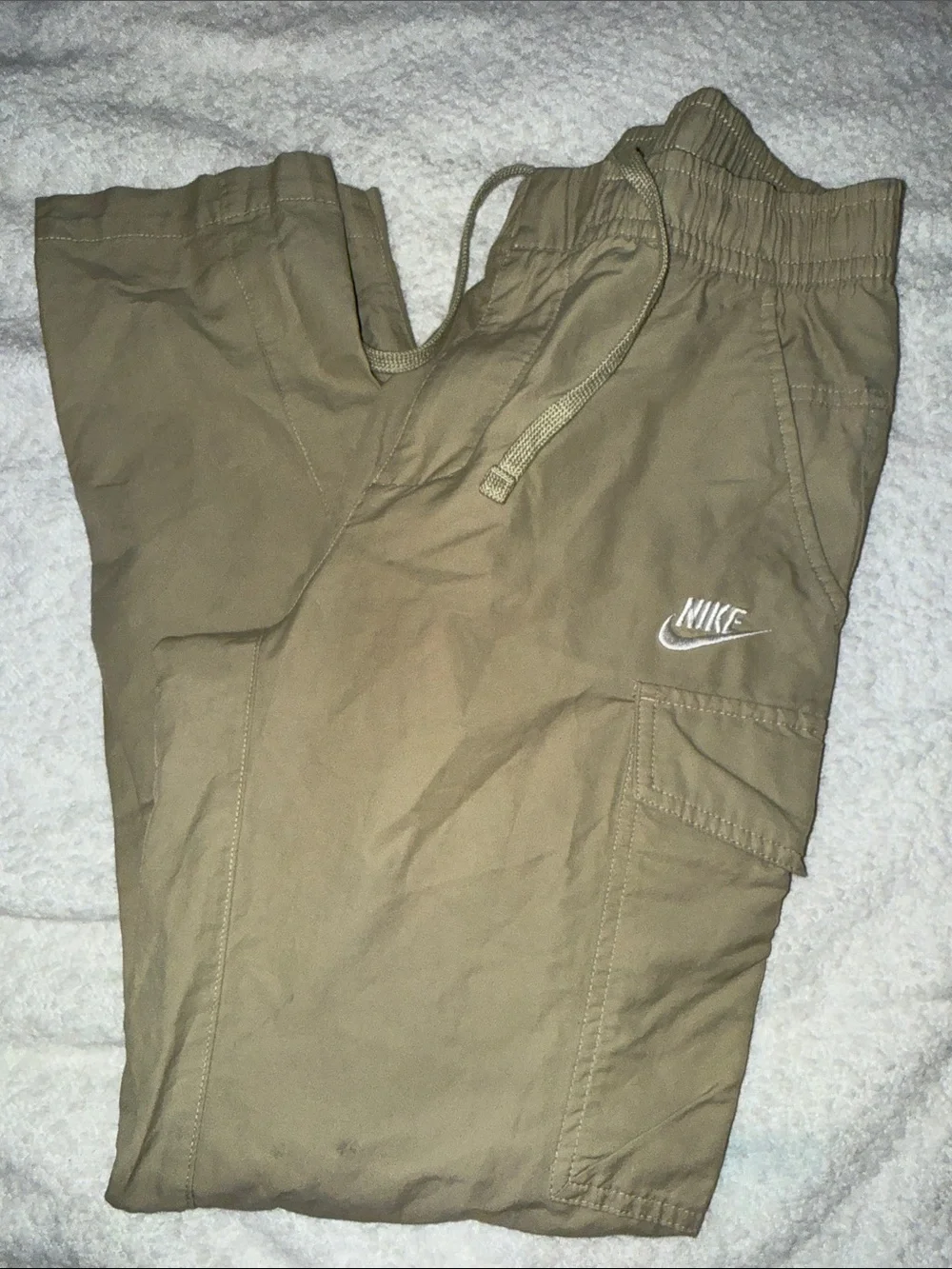 Nike Men's Tan Cargo Joggers with White Swoosh